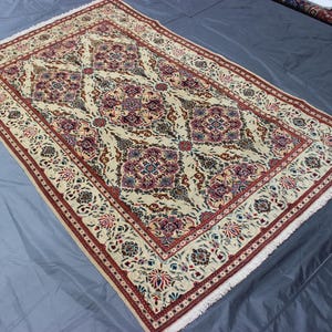 4x7 ft Vintage Caucasian Rug/ Ivory Antique Oriental Rug/ Hand-Knotted Wool Area Rug/ Azerbaijan Floral Rug/ Turkish Heriz Rug/ Bedroom Rug