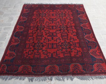 Vintage Afghan Khal Muhammadi Rug, Hand Knotted Wool Area Rug, 4'10 x 6'7