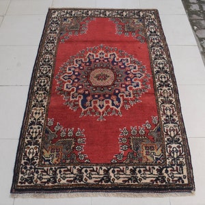 3&#39;3 x 5&#39;3 Feet, Beautiful vintage hand knotted afghan tribal baluch rug, 100% wool rug, Afghan rug, Vintage rug, Tribal rug, Oushak rug, 3x5