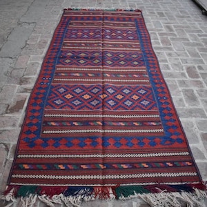 Vintage Kilim Rug, Beautiful hand woven vintage afghan tribal wool qalaino kilim rug, Best turkish kilim for living room, kilim rug, rugs