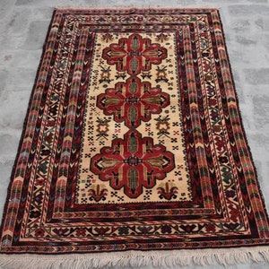 3 x 4&#39;9 Ft, Stunning handmade vintage afghan tribal small baluch rug, Hand knotted wool rug, Vintage rug, Afghan rug, Oriental rug, 3x5 rug