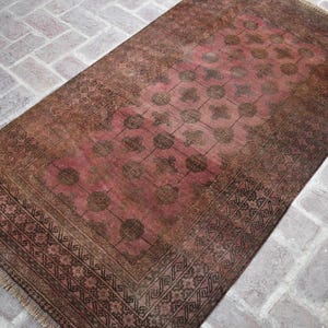 Alfombra tribal turcomana de terracota antigua de 1,2 x 2,1 m, de la década de 1920, de colección, afgana, de pelo corto, geométrica, vintage, Mowri Gul Tekke, alfombra oriental de Bukhara