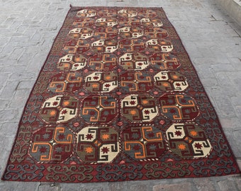 Vintage Uzbeki Kilim Rug, 5x10, Handwoven Wool Afghan Rug