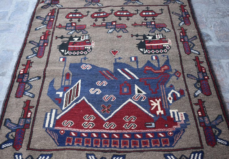 Vfw Rugs Vintage Afghan War Rug 4x6, Hand Knotted Wool Baluch Tribal Rug - Etsy