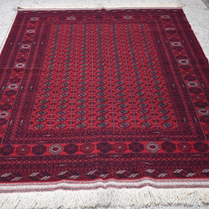 6&#39;8 x 9&#39;4 Feet, Fine quality vintage handmade afghan bukhara area rug, Best hand knotted red rug, Afghan rug, Vintage rug, Oushak rug, 6x9