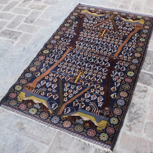 3&#39;1 x 4&#39;11 Feet, Stunning vintage handmade afghan baluch tree of life rug, 100% wool tribal rug, Pictorial rug, Afghan rug, Vintage rug, 3x5