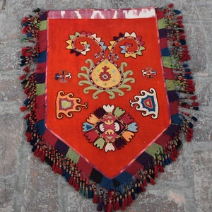 A very rare antique handmade uzbekistan wall hanging kilim rug, Antique bukhara wall hanging rug, Circa 1900, Outstanding colors & condition