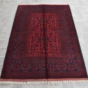 3&#39;3 x 5 Ft, Unique handmade vintage afghan turkmen khal muhammadi red rug, 100% wool small rug, Afghan rug, Vintage rug, Oushak rug, 3x5 rug