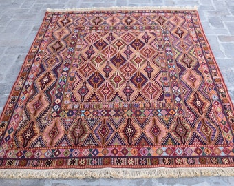 5x7 Handmade Afghan Moshvani Wool Rug, Vintage Tribal Design Carpet