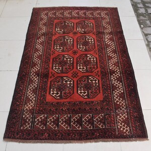 3&#39;5 x 5&#39;3 Feet, Stunning hand knotted vintage afghan tribal filpai rug, 100% wool red rug, Vintage rug, Afghan rug, Handmade rug, 3x5 rug