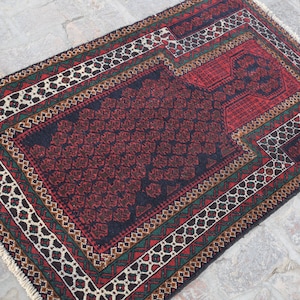 2&#39;9 x 4&#39;4 Ft, Stunning vintage handmade afghan tribal baluch rug, 1970s hand knotted rug, Antique rug, Wool rug, Afghan rug, Oushak rug, 3x5