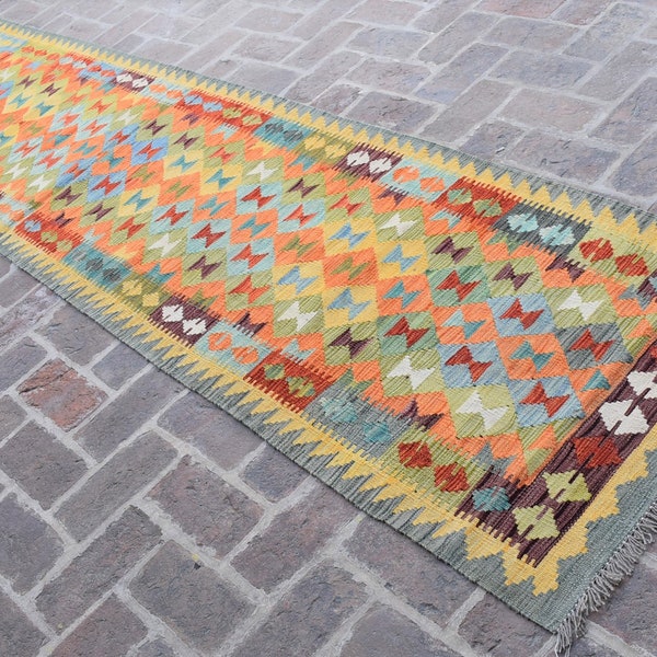 2'9 x 12'10 Gorgeous vintage handmade afghan maimana kilim runner rug, Tribal rug runner, Vintage rug, Afghan rug, Kitchen rug, Hallway rug