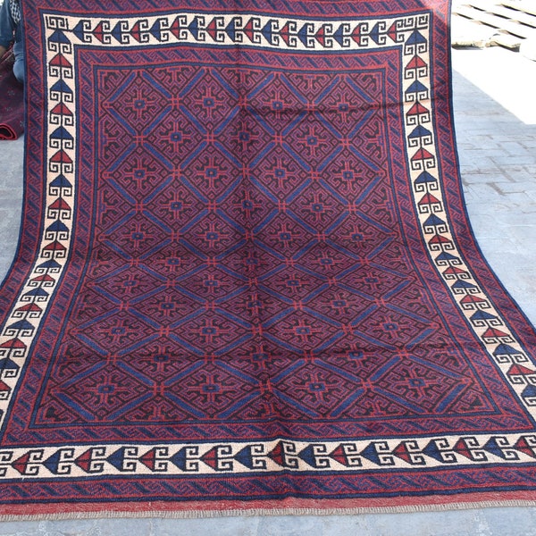 6x9 Unique Vintage Rug/ Blue Antique Hand Knotted Area Rug/ 100% Wool Ethnic Turkmen Baluch Rug/ Afghan Tribal Rug/ Bedroom/ Living Room Rug