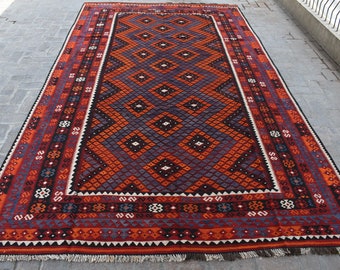 8x14 Handmade Afghan Kilim Rug, Extra Large Tribal Wool Area Rug
