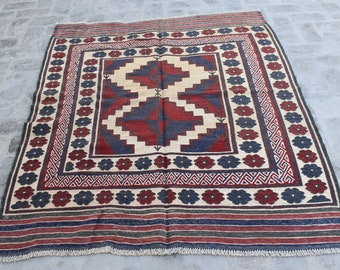Vintage Handmade Wool Afghan Rug, Berjesta Tribal Rug 4x6