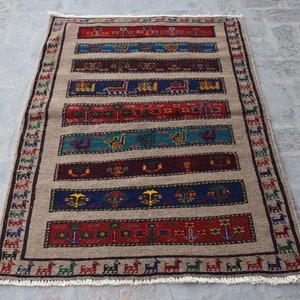 3 x 4&#39;6 Ft, Unique vintage handmade afghan tribal baluch rug, Small hand knotted rug, Afghan rug, Vintage rug, Turkish rug, Oushak rug, 3x5
