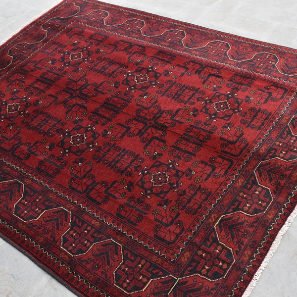 5 x 6'3 Ft, Gorgeous handmade vintage afghan turkmen khal muhammadi rug, 100% wool area rug, Vintage rug, Afghan rug, Oriental rug, 5x6 rug