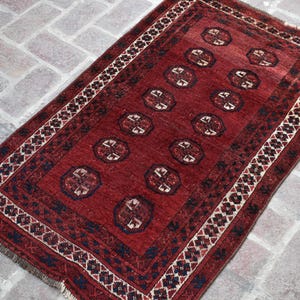 3x5 Antique Afghan Ersari Rug/ 1930s Old Traditional Turkmen Carpet/ Red Tribal Rug Collector&#39;s Piece Geometric Low Pile Wool Rug/ Small Rug