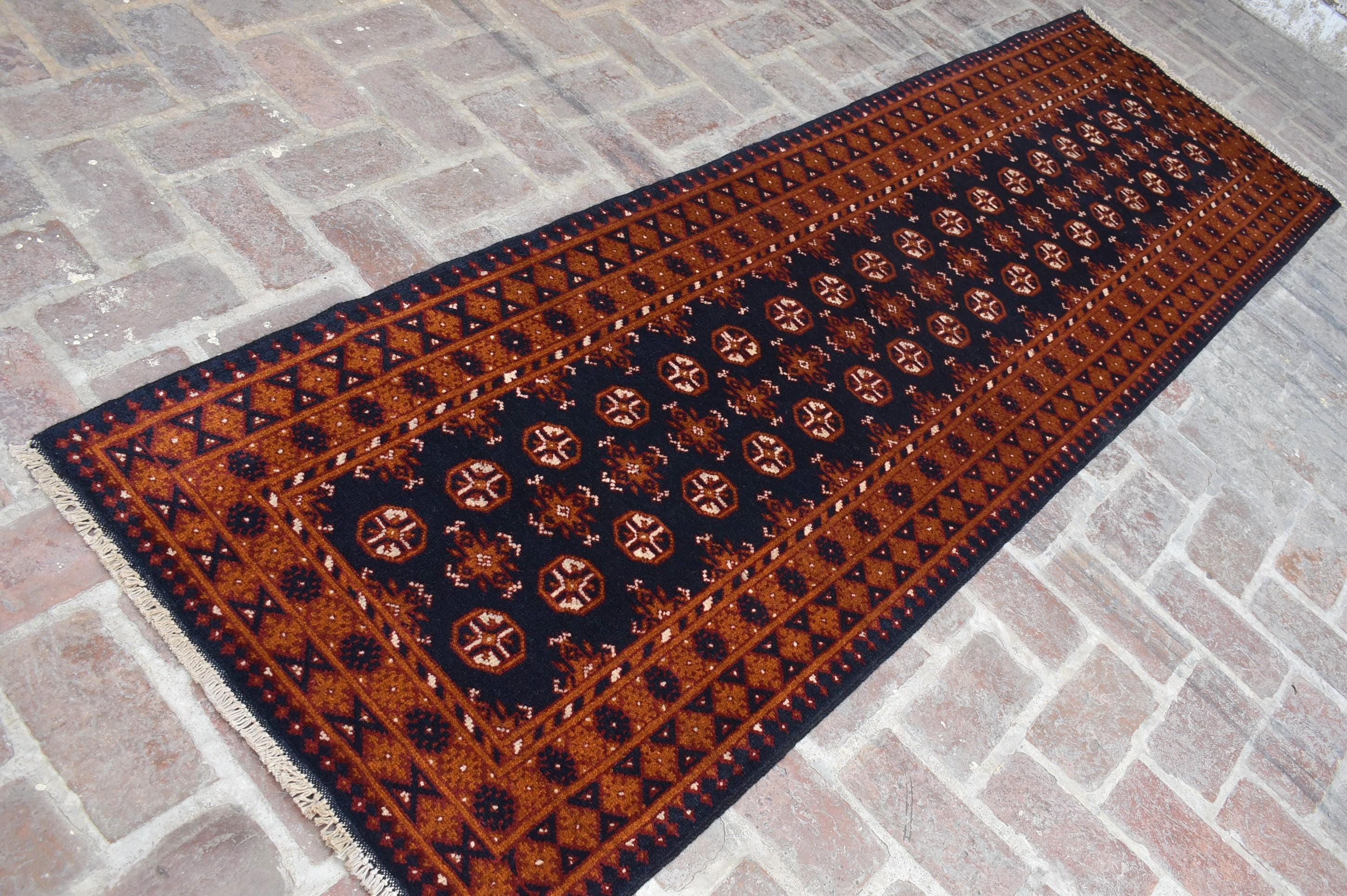 ヴィンテージ トルクメン ボハラ ランナーラグ、3x10 ネイビーブルー