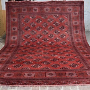 10x13 Large Antique Rug/ Fine Hand Knotted Turkmen Bukhara Rug/ Afghan Vintage Rug/ Red Tribal Rug/ Oriental Rug/ Area Rug 10x13 Living Room