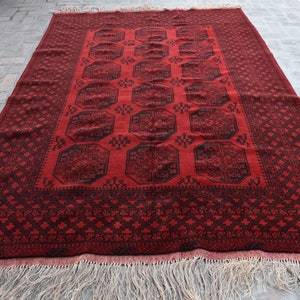 6&#39;7 x 9&#39;6 Ft, Gorgeous handmade vintage afghan tribal filpai area rug, Hand knotted wool rug, Vintage rug, Afghan rug, Oriental rug, 6x9 rug