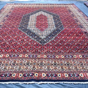 10x13 Vintage Geometric Rug, Large Antique Rug, Red Turkish Heriz Rug, Hand Knotted Wool Rug, Rug for Living Room, 9&#39;5x13&#39;1 ft Oriental Rug
