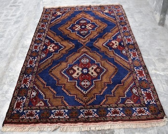 Hand-Knotted Afghan Baluch Rug, 4x7 Vintage Wool Tribal Rug