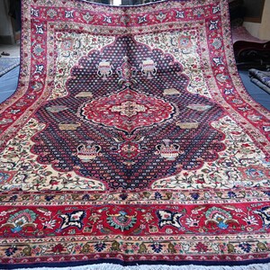 10x13 ft Vintage Caucasian Rug/ Fine Blue Red Antique Turkmen Oriental Rug/ Large Medallion Area Rug/ Handmade Wool Carpet/ Living Room Rug