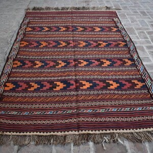 Kilim Rug 5x8, High quality vintage afghan tribal qalaino kilim rug, Hand woven wool area rug, Vintage kilim rug, Old turkish kilim rug, rug
