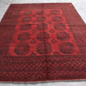 6&#39;8 x 9&#39;5 Ft, Stunning handmade vintage afghan tribal filpai area rug, Hand knotted wool rug, Vintage rug, Afghan rug, Oriental rug, 6x9 rug
