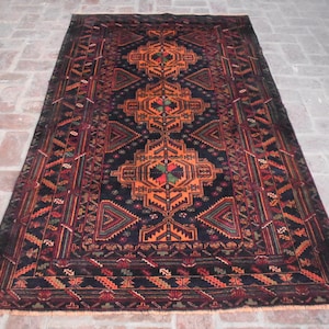4&#39;2 x 7&#39;6 Ft, Beautiful handmade vintage afghan tribal baluch area rug, 100% wool rug, Afghan rug, Vintage rug, Tribal rug, Antique rug, 4x8