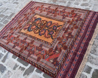 Tappeto Baluchi afgano annodato a mano, 4 x 6 piedi, tappeto in lana con motivo geometrico tribale