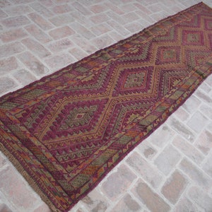 2&#39;8 x 12&#39;4, Unique hand knotted vintage afghan moshvani runner rug, Vintage tribal rug, Geometric afghan runner, Hallway rug, 2x12 ft runner