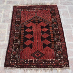 COLLECTOR'S PIECE, Hand knotted vintage afghan red turkmen bukhara rug, 100% wool small rug, Turkoman rug, Vintage rug, Antique rug, 3x5 rug