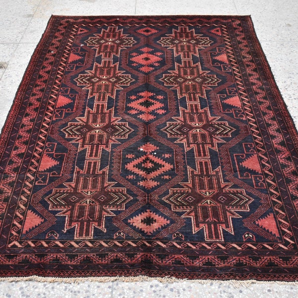 6'1 x 9'6 Feet, Stunning vintage hand knotted afghan baluch area rug, Handmade tribal rug, Vintage rug, Afghan rug, Oriental rug, Rug 6x9