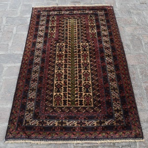 2&#39;11 x 4&#39;10 Ft, Gorgeous handmade vintage afghan baluch kawdani rug, Small tribal rug, Vintage rug, Afghan rug, Antique rug, Small rug, 3x5