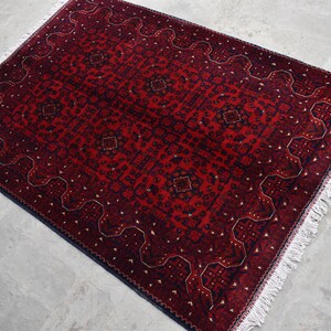 3&#39;5 x 4&#39;10 Ft, Beautiful vintage handmade afghan turkmen khal muhammadi rug, 100% wool red rug, Afghan rug, Vintage rug, Oushak rug, 3x5 rug