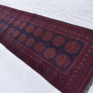 3x13 Antique Runner Rug/ Patnoos Gul Turkmen Oriental Rug/ Blue Afghan Tribal Rug/ Handmade Vintage Rug/ Hallway Runner Rug/ Kitchen Carpet