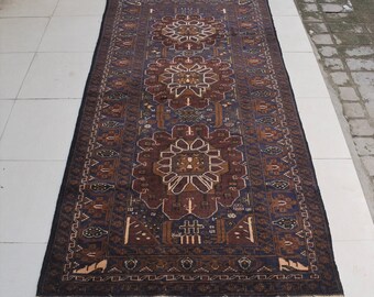 Vintage Hand Knotted Afghan Baluch Rug, 3'7 x 6'9, Wool Tribal Rug