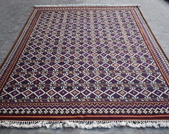 7x11 Vintage Caucasian Kilim Rug, Handwoven Wool Carpet