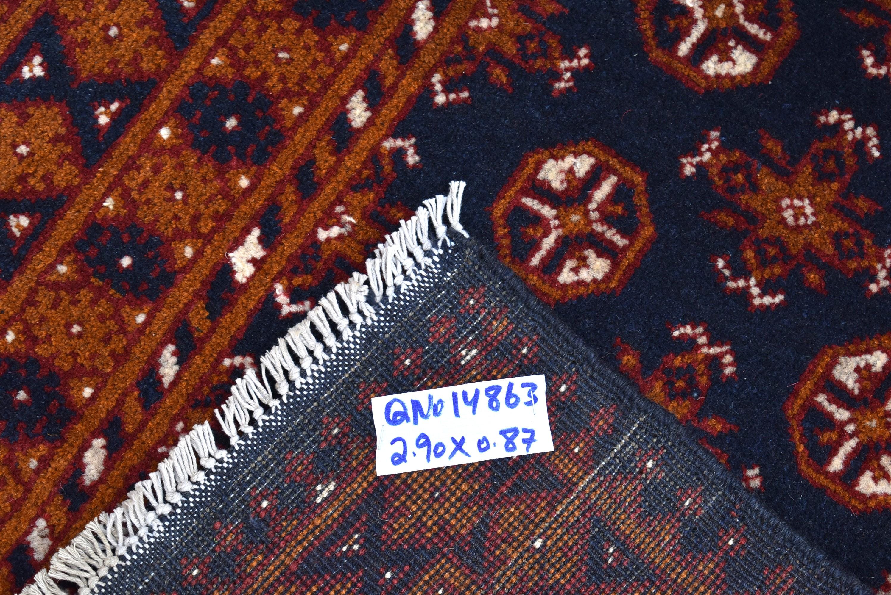 ヴィンテージ トルクメン ボハラ ランナーラグ、3x10 ネイビーブルー