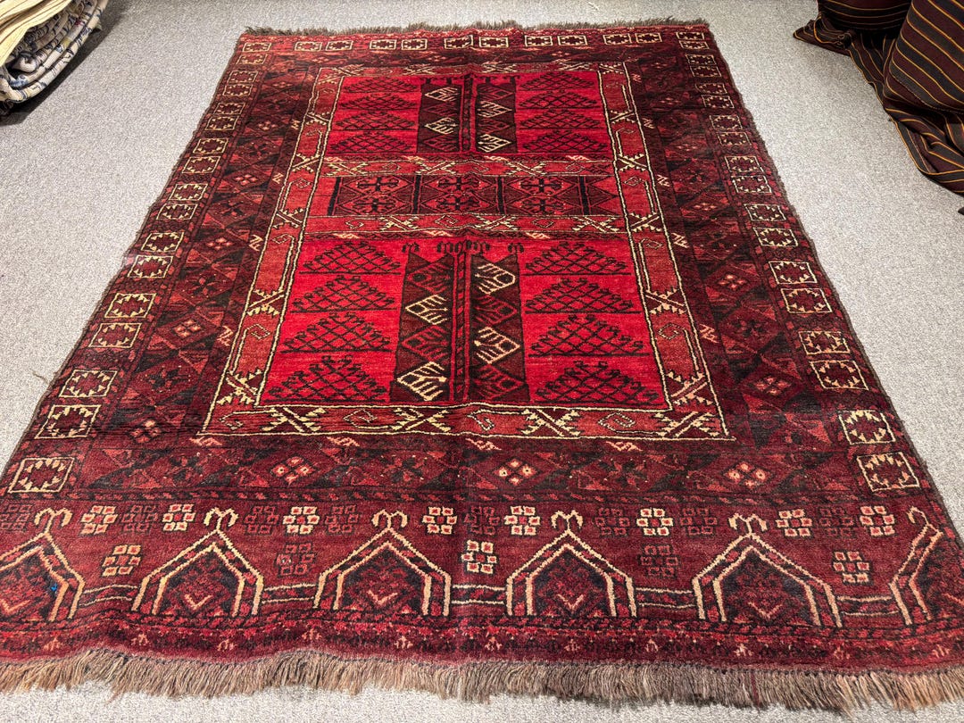Hatchli Rug 5x7 Antique Turkmen Ensi Hatchli Rug 1920s, Rare Red Tribal Collector's ...