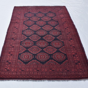 4x6 Vintage Afghan Rug/ Hand Knotted Fine Oriental Rug/ Turkmen Tribal Rug/ Bedroom Area Rug/ Turkoman Rug Veg Dye Wool Rug/ Antique Carpet