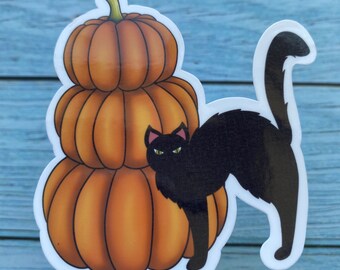 Sticker | Black Cat and Pumpkin sticker, spooky sticker, Halloween sticker, pumpkin patch sticker