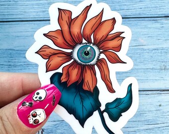 Eye flower Vinyl Sticker Art, Halloween sticker, mystical flower sticker, witchy aesthetic sticker, whimsigoth sticker, evil eye sticker