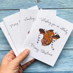 Paquet de 4 cartes de Noël amusantes | Lot de 4 cartes de Noël, cartes de Noël pour amis, jeux de mots de Noël, cartes de Noël humoristiques