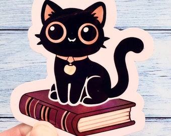 Sticker | Bookish Cat Sticker, Bookish sticker, cute gift for reader, bibliophile sticker, kitty sticker