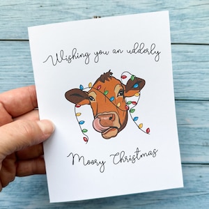 Carte de Noël drôle | carte de Noël vache, carte pour amoureux des vaches, carte de jeu de mots de Noël, carte de Noël pour ferme, carte pour agriculteur