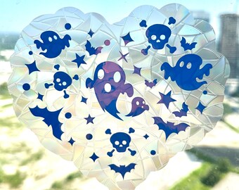 Halloween heart with ghosts window cling sun catcher, Halloween window cling, witchy rainbow prism, spooky vibes decor