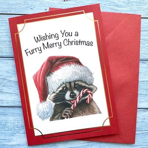 Carte de Noël amusante, joyeux Noël de raton laveur, carte de vœux pour un ami, carte de jeu de mots de Noël, carte de Noël humoristique, carte d'impression d'art